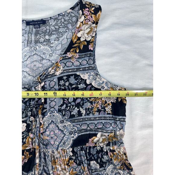 American Eagle Women's sz L BOHO Flowy Sleeveless Tank Top Buttons Floral - Picture 7 of 8